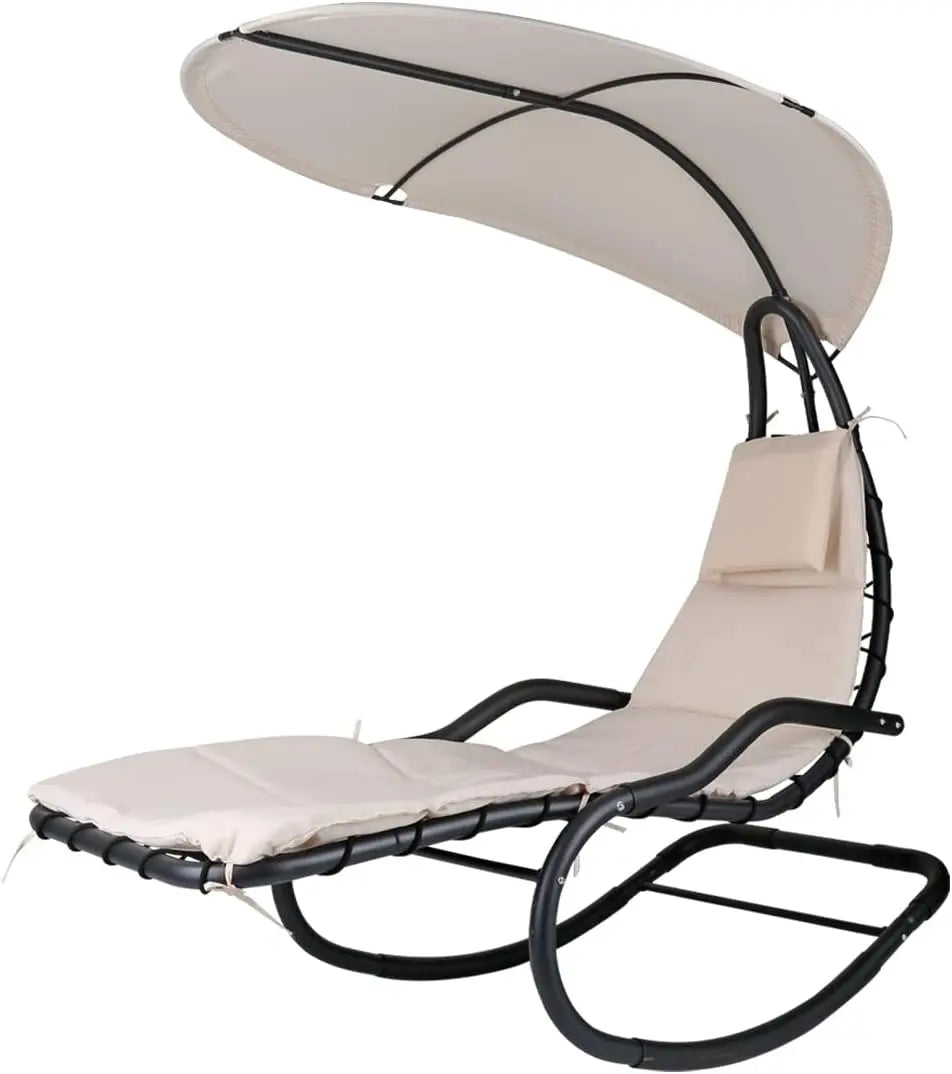 Ljustra Outdoor Hammock Rocking Chaise Lounge with Canopy and Cushion