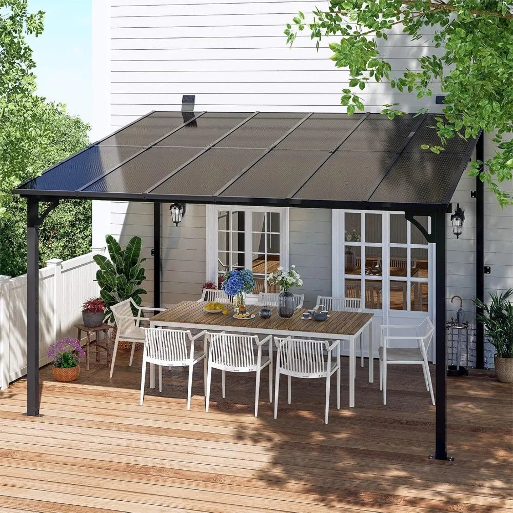 10x12 Wall Mounted Lean to Metal Awnings Outdoor Patio Gazebo