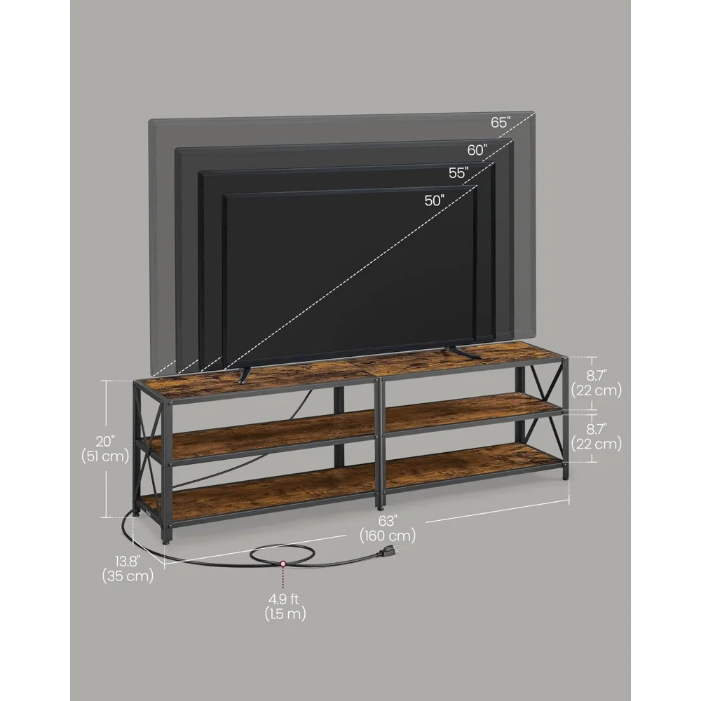 TV Stand with LED Lights and Power Outlets for 65 Inch TVs