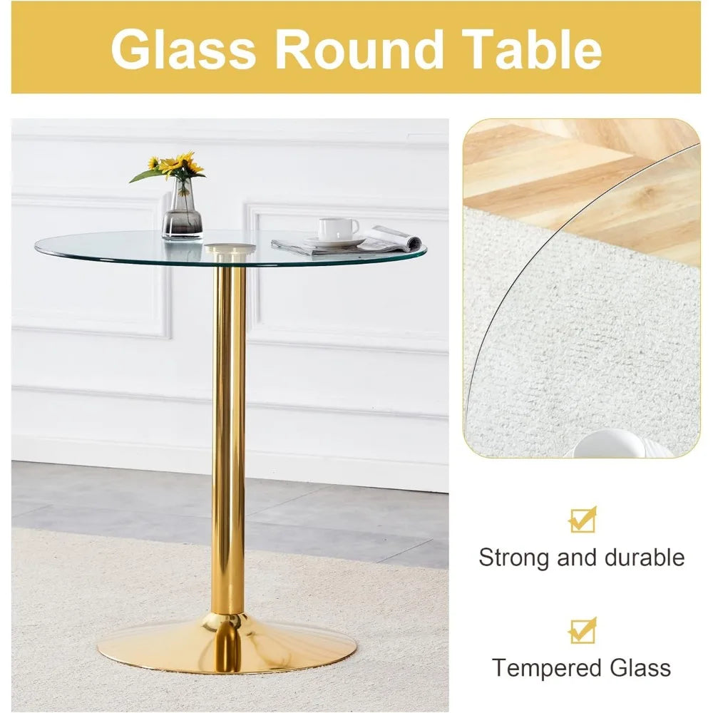 Round Counter Height Glass Bar Table 35 Inch Sturdy Golden Support
