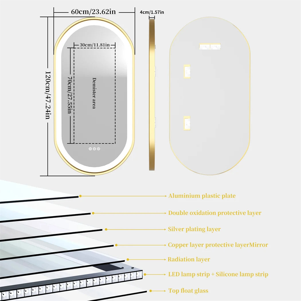 Ljustra Luxury Oval LED Bathroom Mirror with Demister and Memory Function