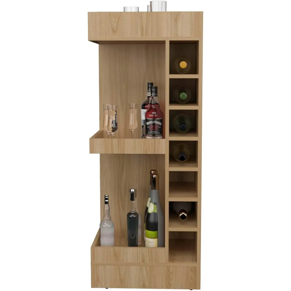 46 Inch Tall 3-Tier Corner Bar Cabinet with 14 Wine Bottle Slots Storage