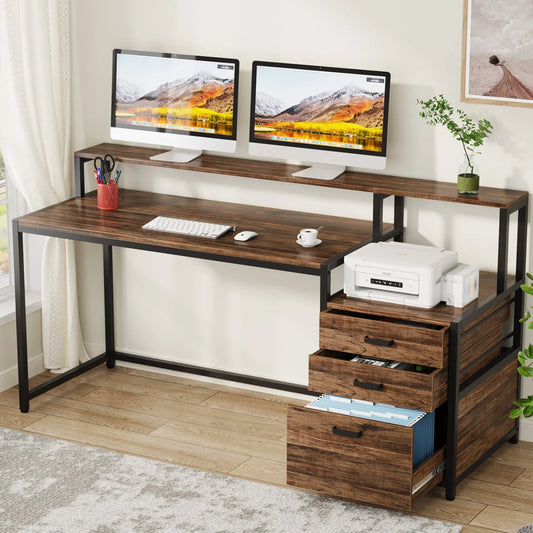 Ljustra 63 Inch Ergonomic Computer Desk with File Drawer Cabinet