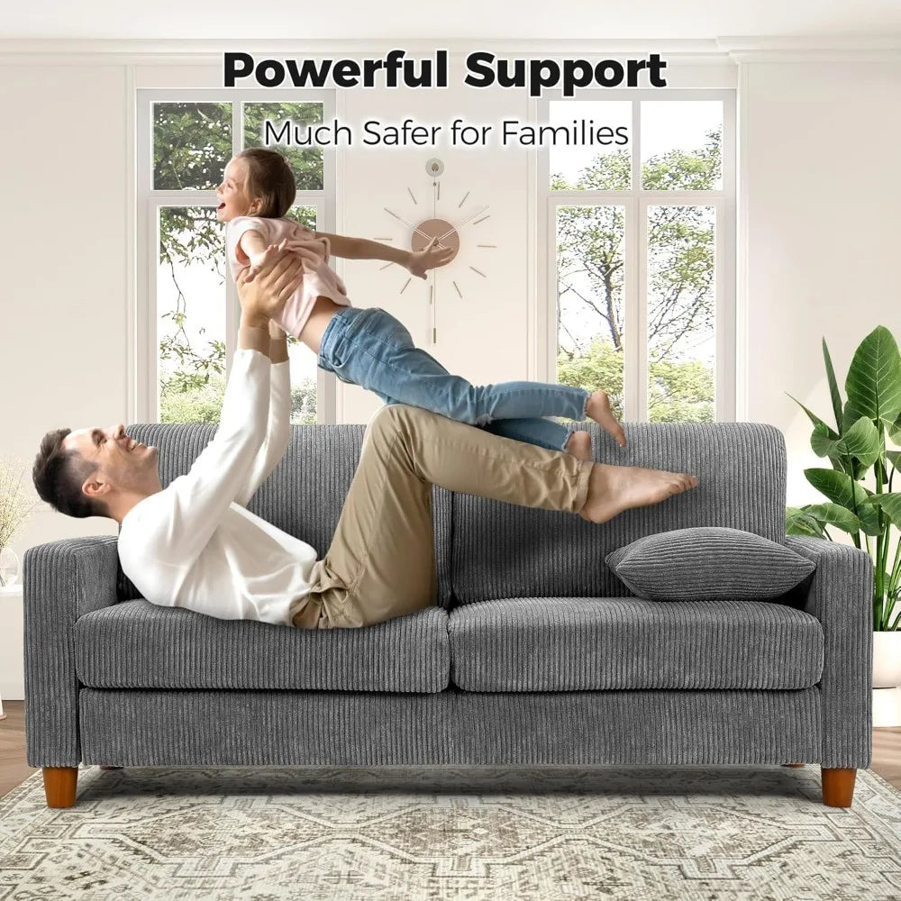 Ljustra 70in Grey Sofa Comfy Corduroy Loveseat No Tool Assembly