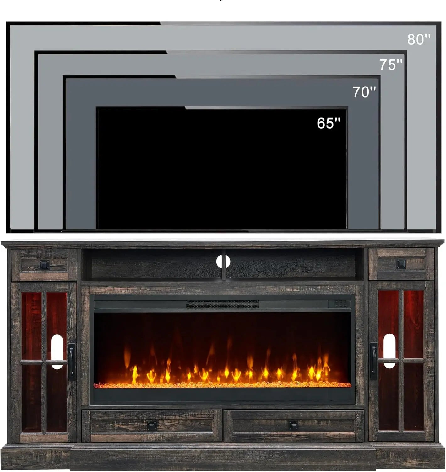 Fireplace TV Stand for 80 Inch TV Farmhouse Entertainment Center LED Lights