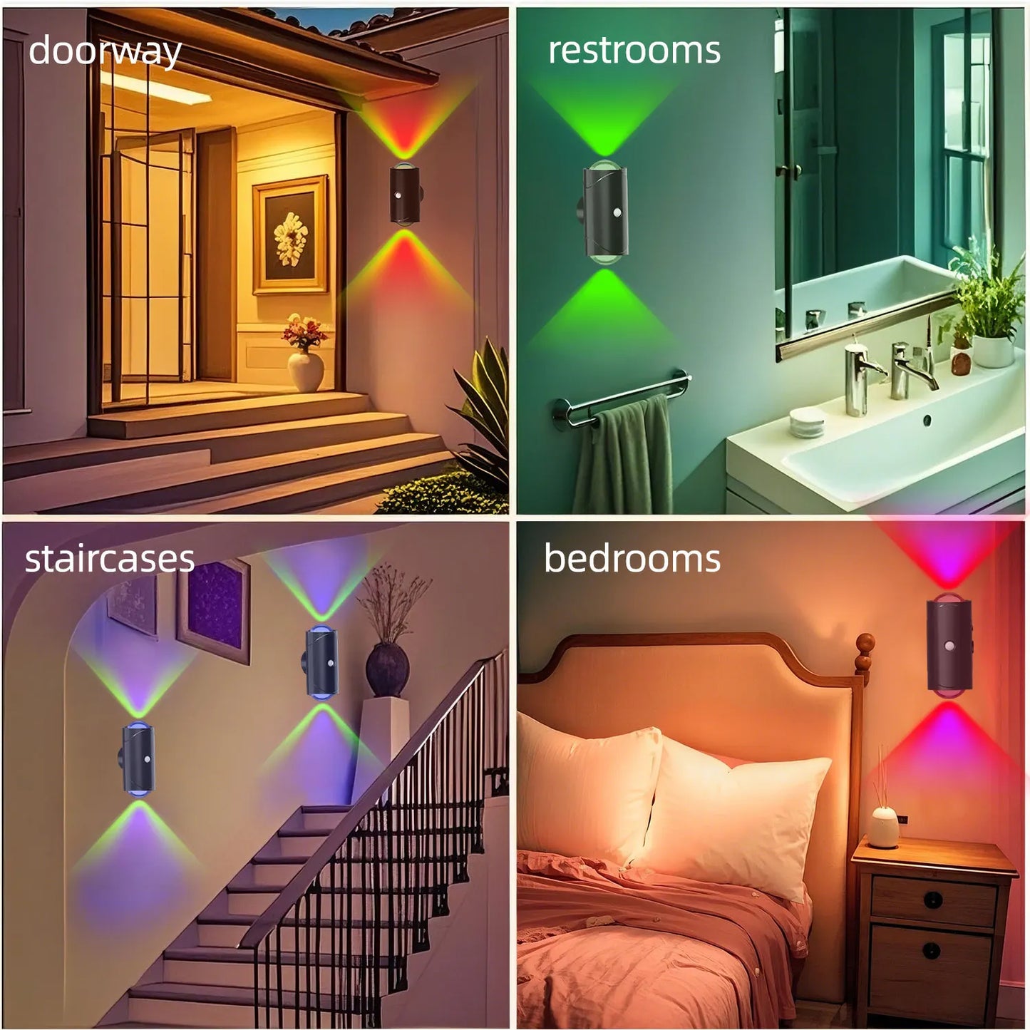 LED Motion Sensor Wall Sconce Night Light USB Rechargeable 8 Colors