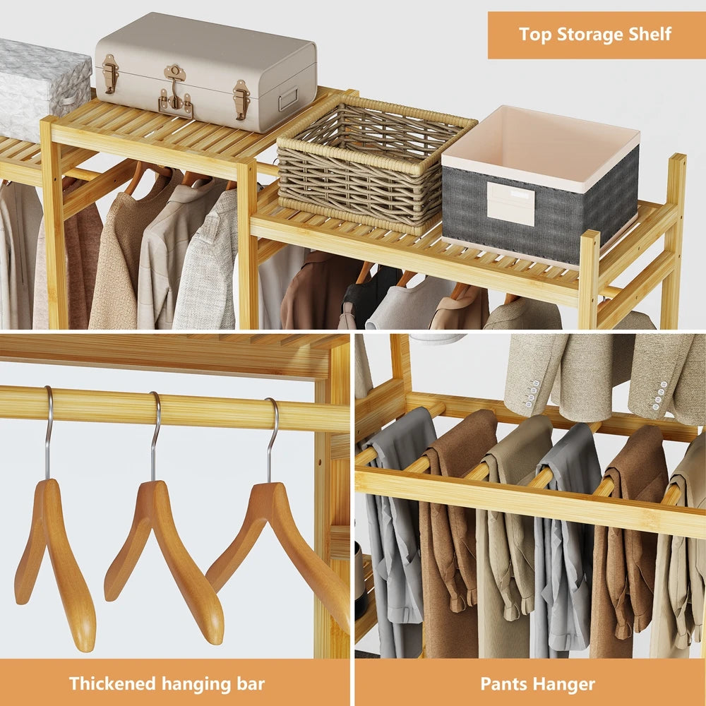 Bamboo Clothes Rack Stand Organizer Multifunctional Garment Rack