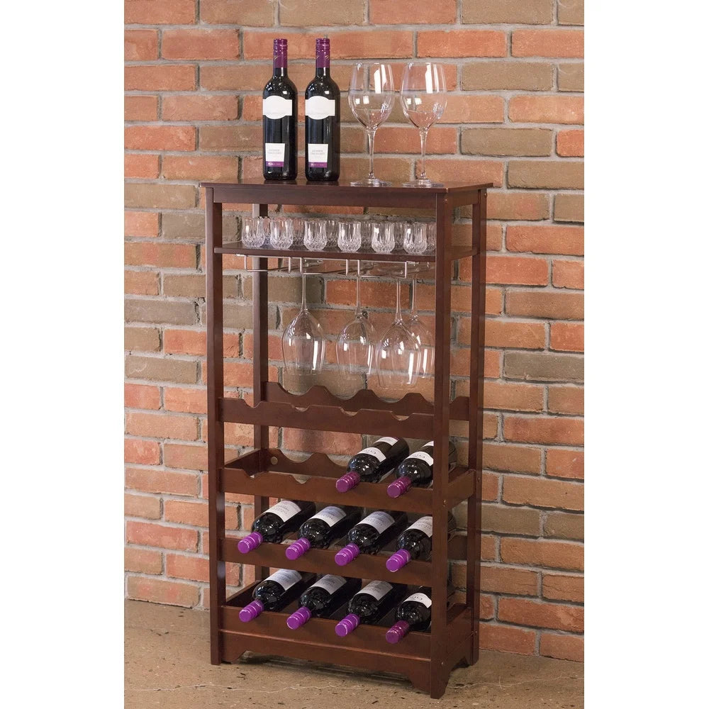 Tall Rectangular Wine Rack 16 Bottles Stemware Holder Indoor Display