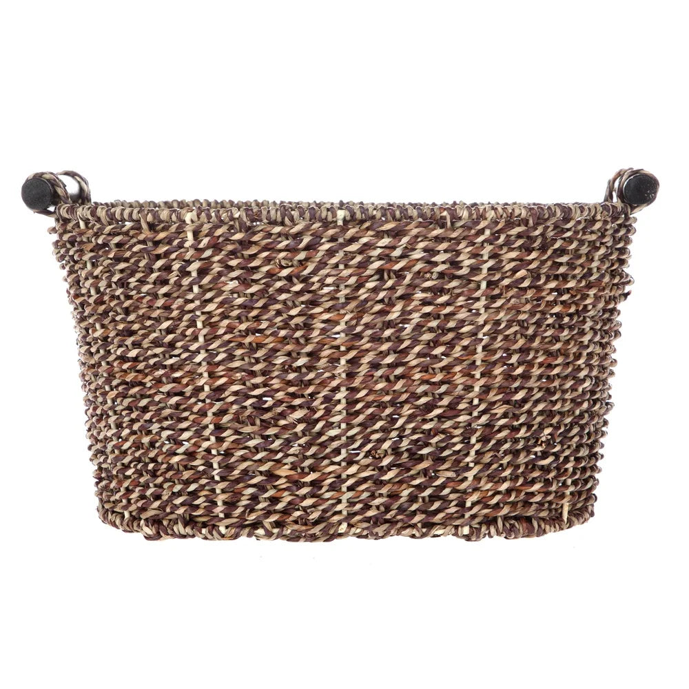 Oval Seagrass Storage Basket with Wooden Handles for Home Organization