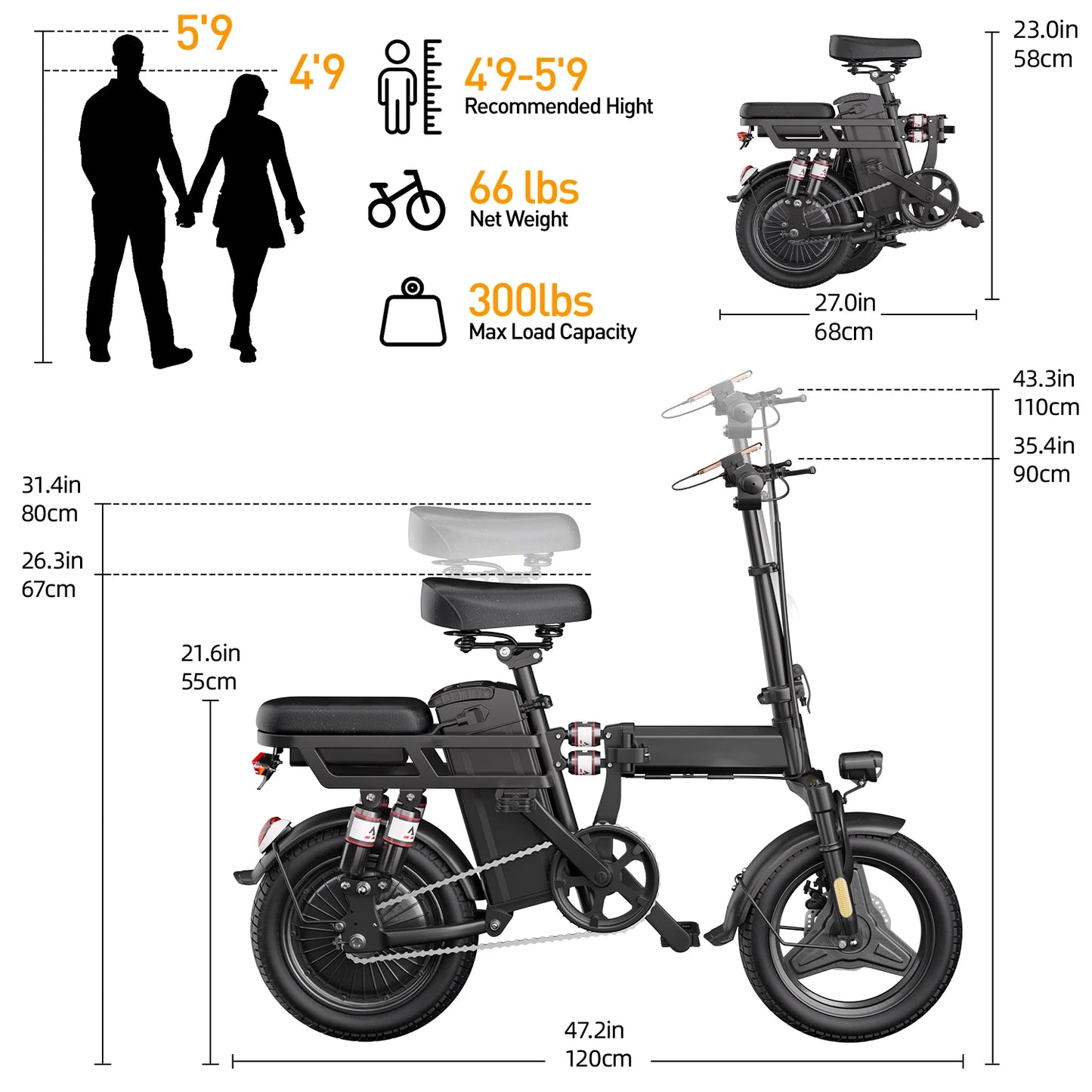 Mini Foldable Electric Bike 500W 48V Battery 14 Inch Ebike for Adults