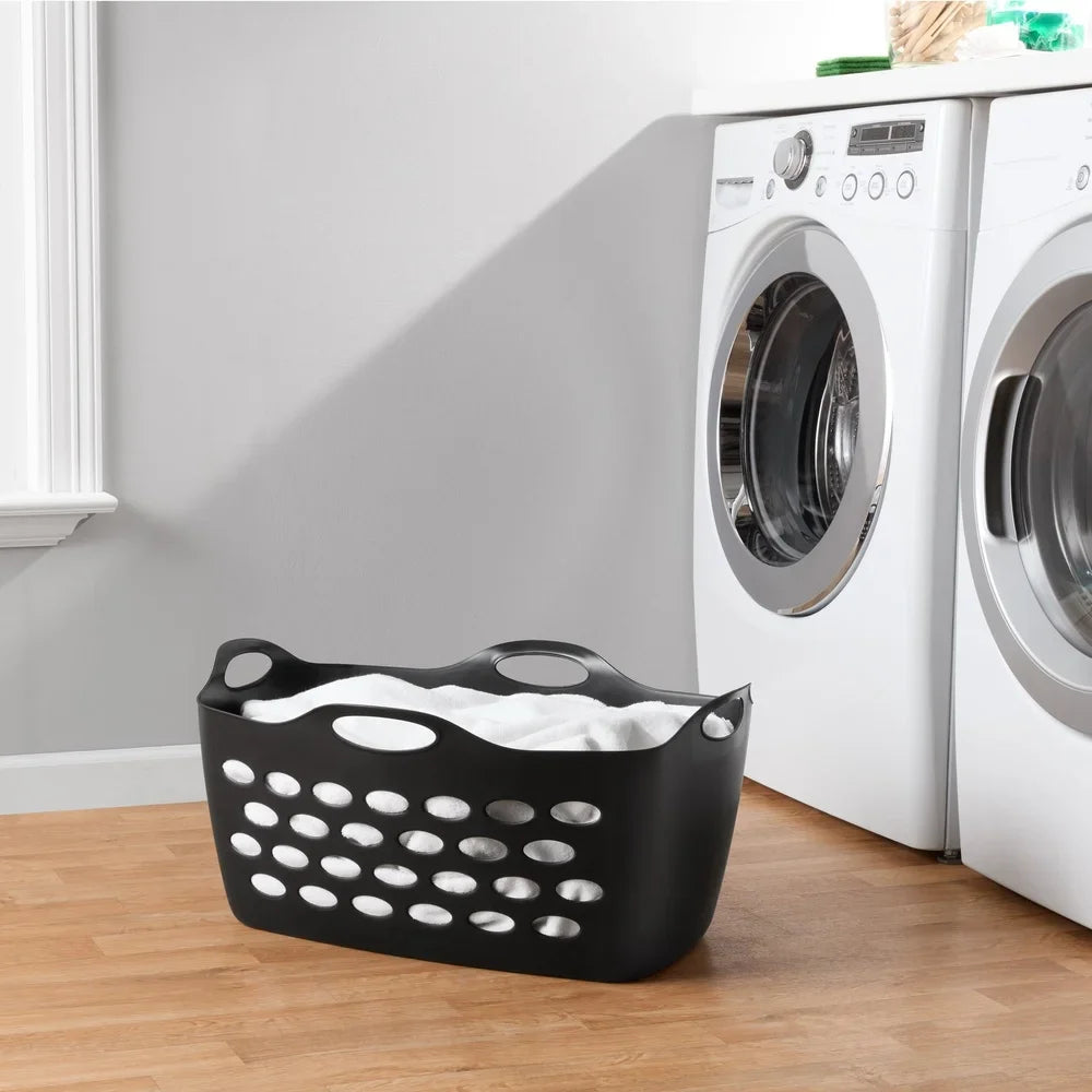 2 Pack Flexible Rectangular Laundry Baskets Durable Plastic Storage Bin