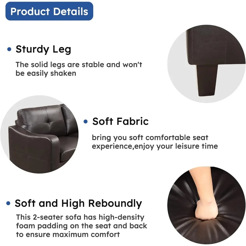 Modern Faux Leather Loveseat Sofa for Small Spaces Living Room