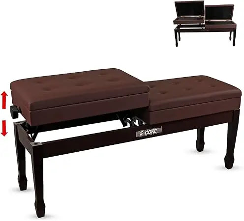 Duet Piano Bench Storage Height Adjustable Wooden Keyboard Stool