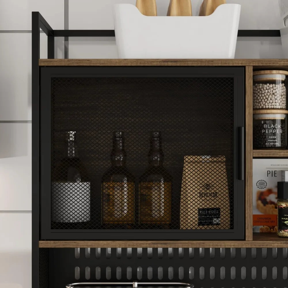 70.9 Inch Sideboard Buffet Storage Cabinet with Hutch and Metal Doors