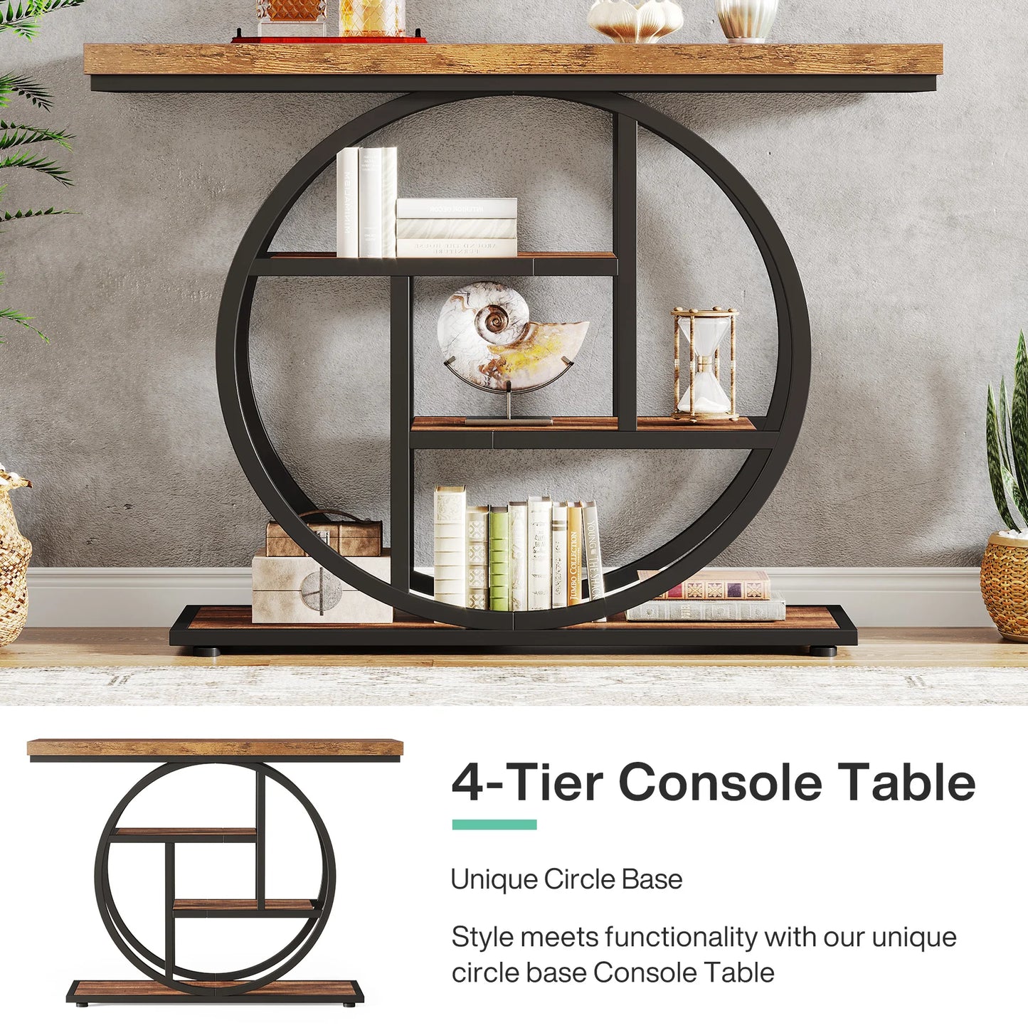 Console Table 4-Tier Entryway Table Industrial Sofa Table Living Room