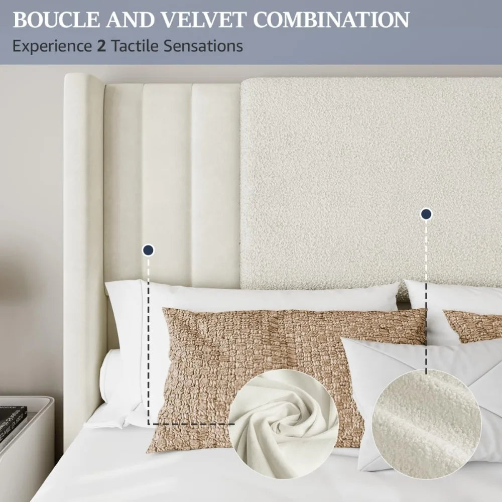 Queen Size Upholstered Bed Frame with LED Lights and Tall Headboard