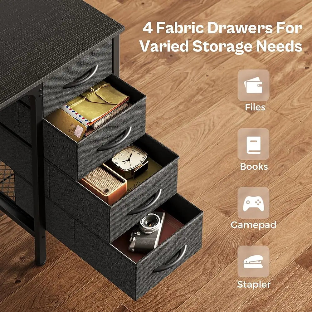 Ljustra 47 Inch Computer Desk with 4 Drawers LED Lights Power Outlets