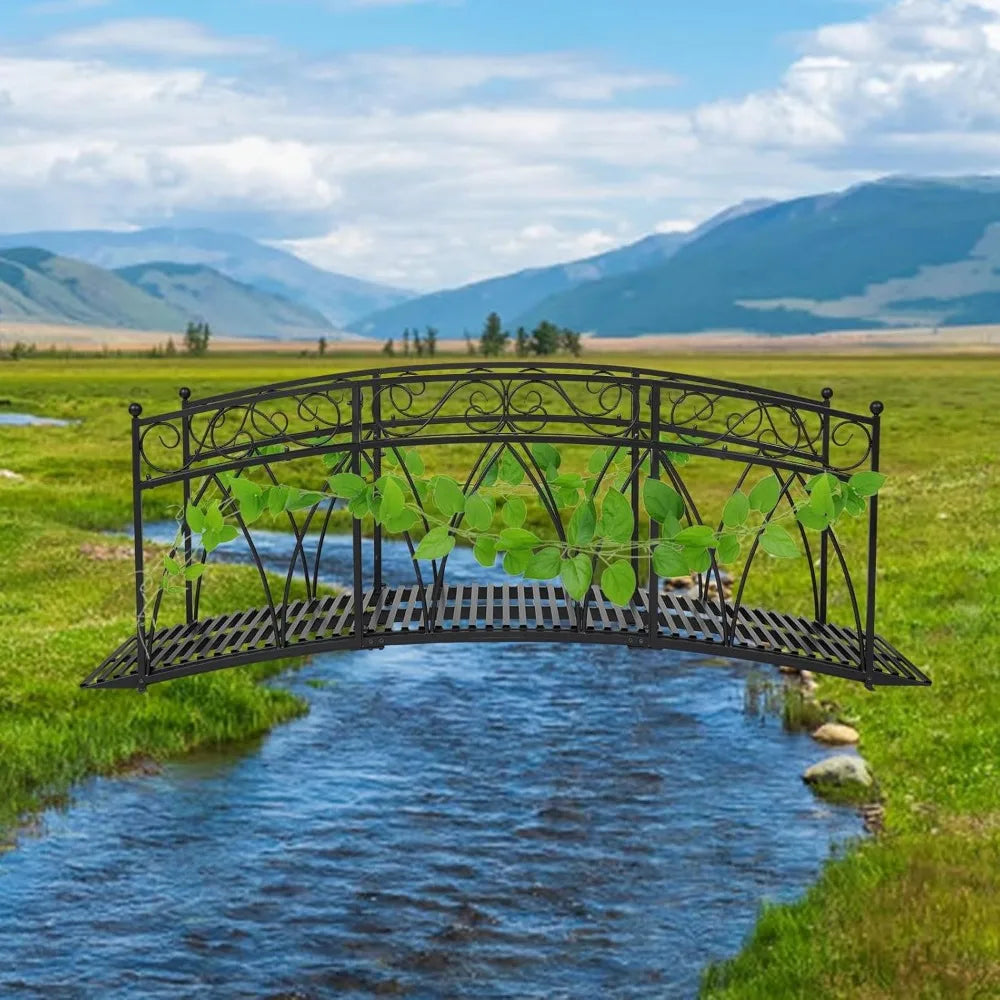 Ljustra 8FT Metal Arch Garden Bridge with Safety Guardrails for Outdoors