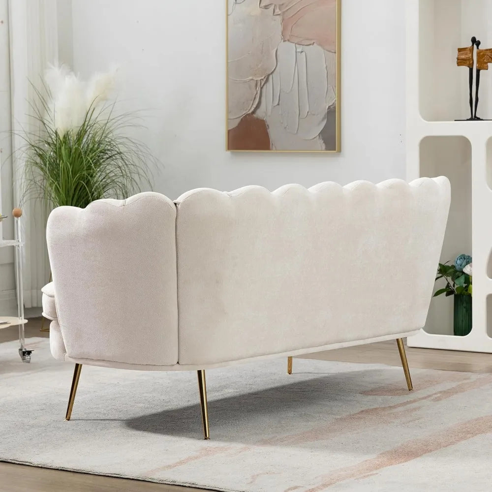 59 Inch Modern Chenille Loveseat Sofa Small Couch with Flower Back