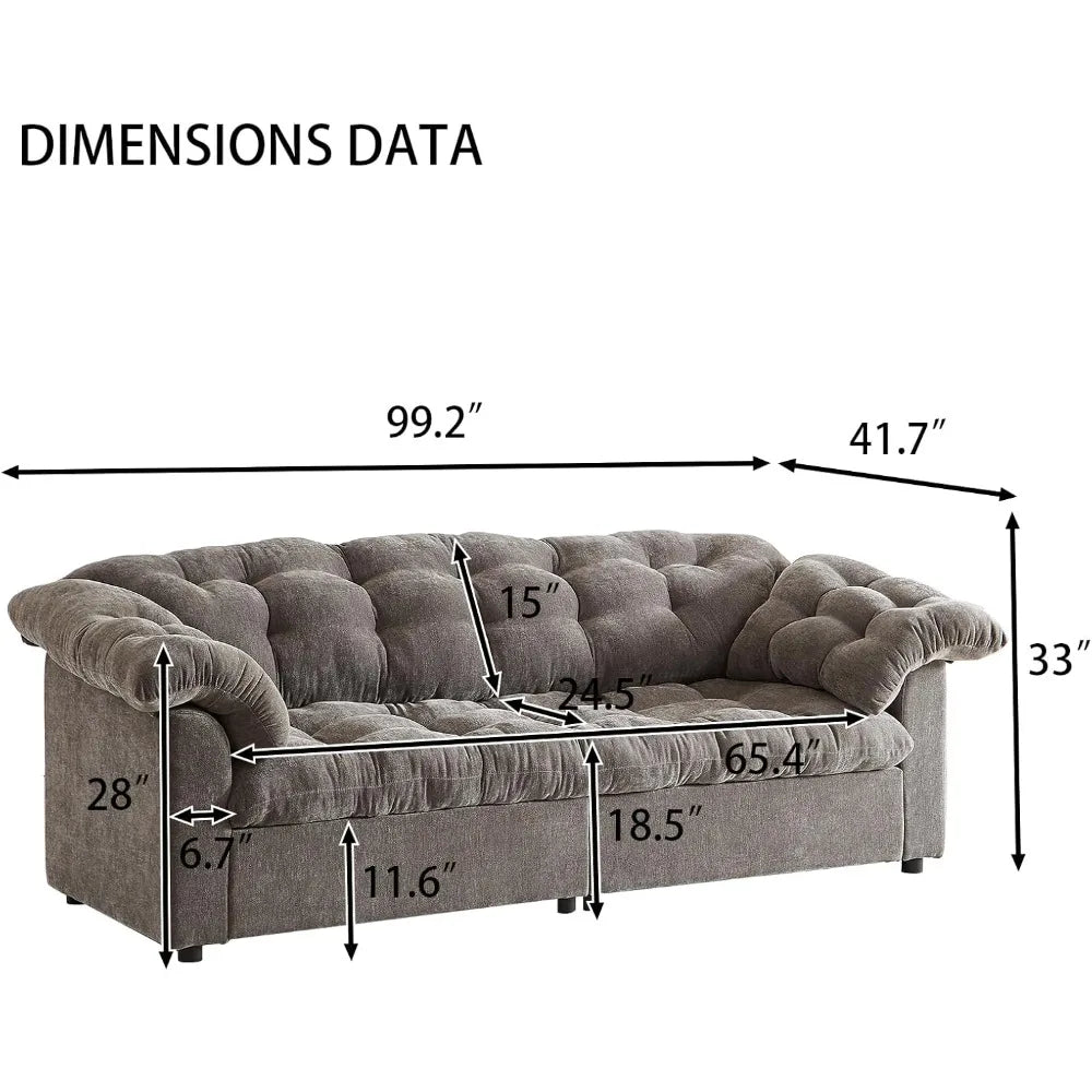 Ljustra Modern 99 Inch Chenille Tufted Sofa Couch with Armrest Pillows