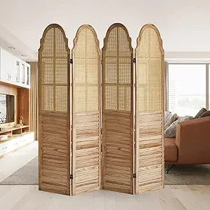 4 Panel Rattan Room Divider Folding Screen Privacy Partitions Modern