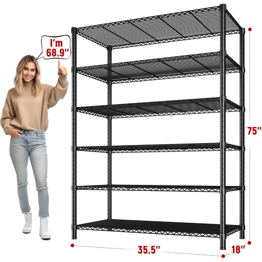 6 Tier Heavy Duty Wire Shelving 1800LBS Adjustable Storage Rack