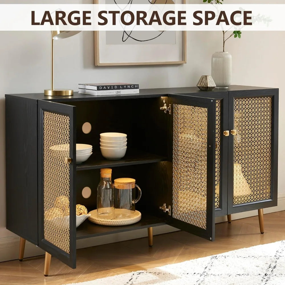 63 Inch Large Buffet Sideboard with LED Light Storage Accent Cabinet