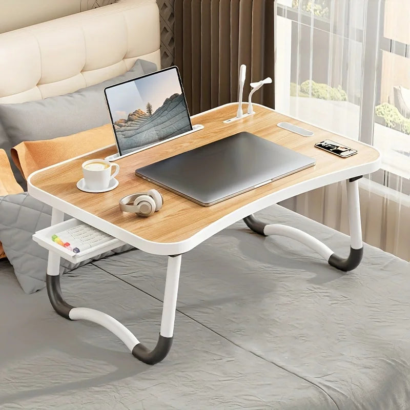 Portable Laptop Desk with USB Light Fan Cup Holder and Tablet Slot