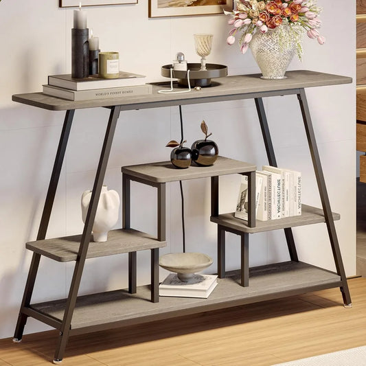 47.2" Industrial Narrow Entryway Table with Power Outlets and Storage