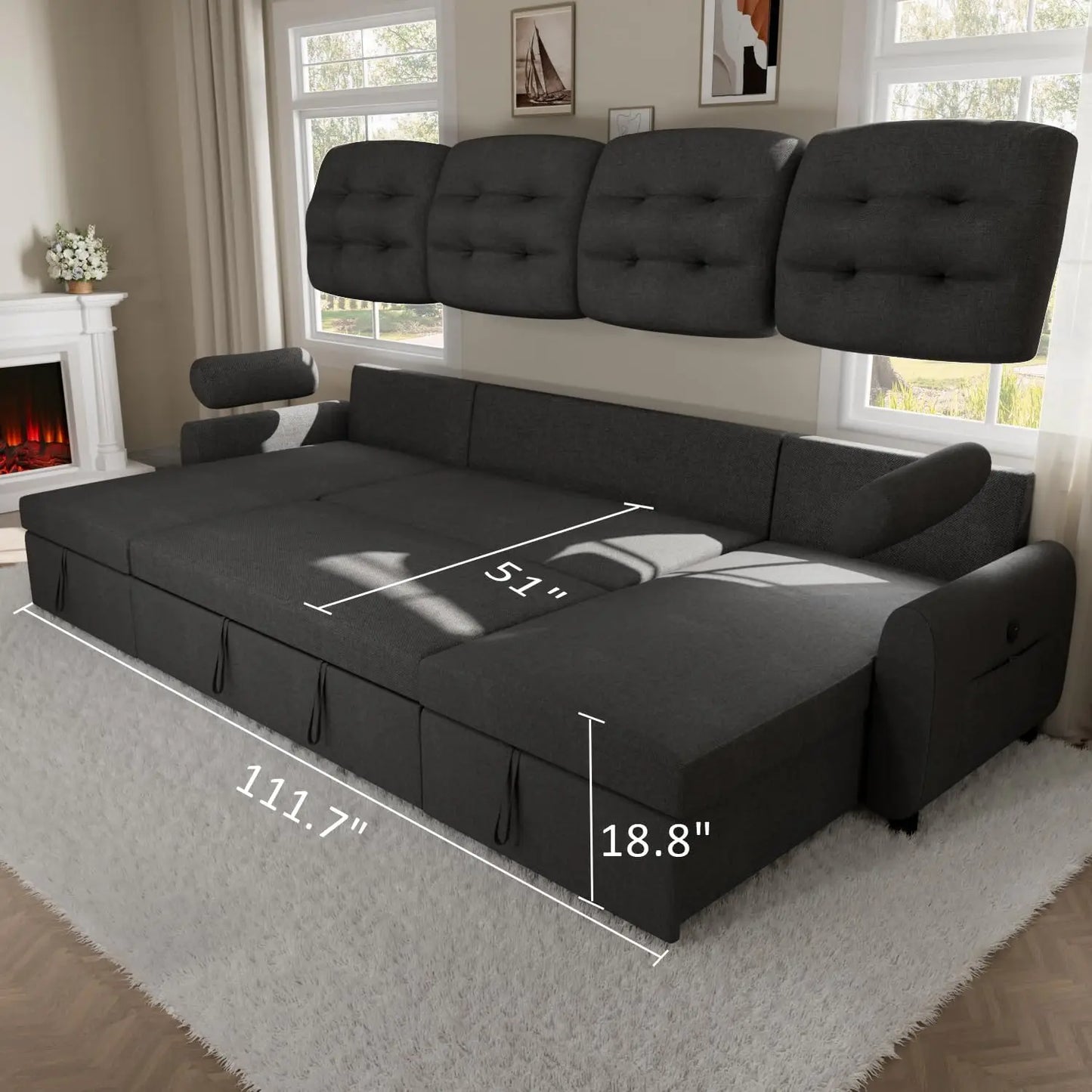 Ljustra 87" Sectional Sofa Bed with Reversible Storage Chaise