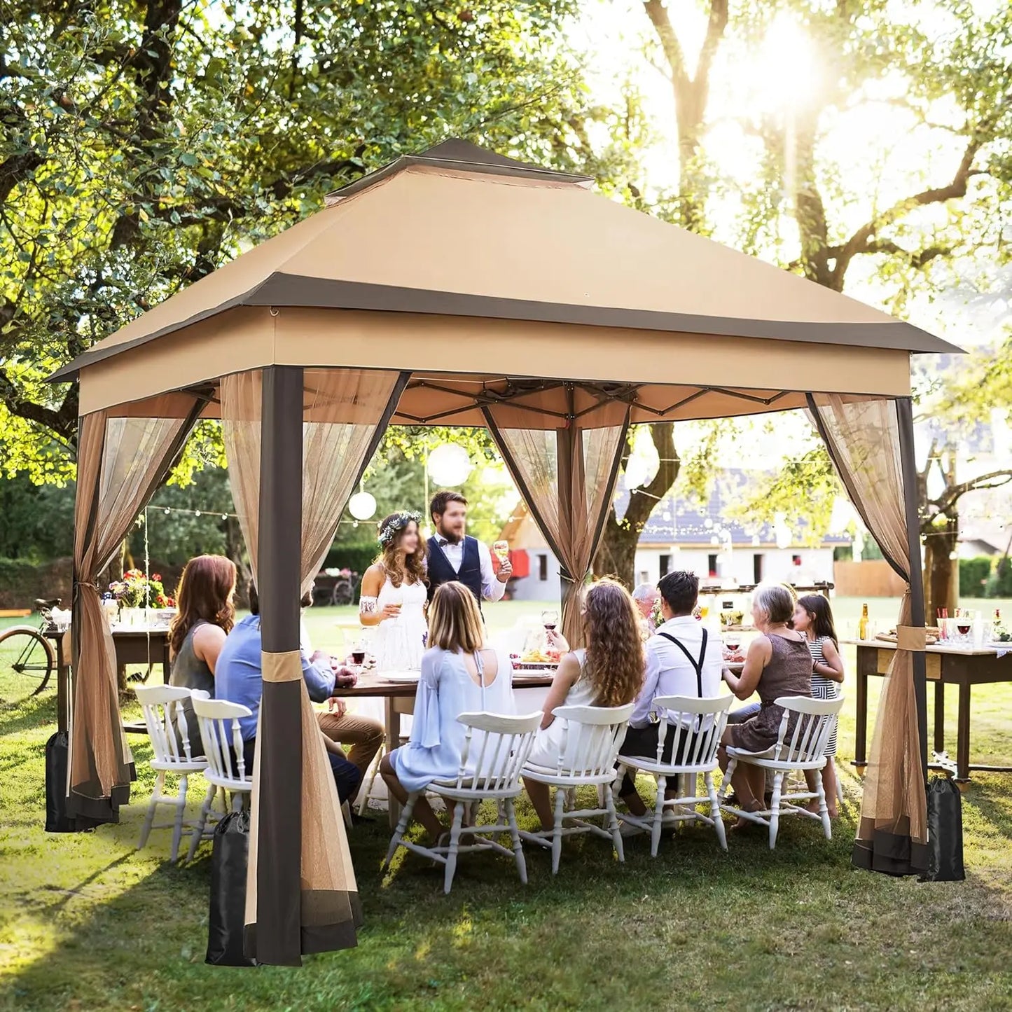 Gazebo Waterproof Pop Up Folding Tent with Mosquito Net 3.3x3.3m