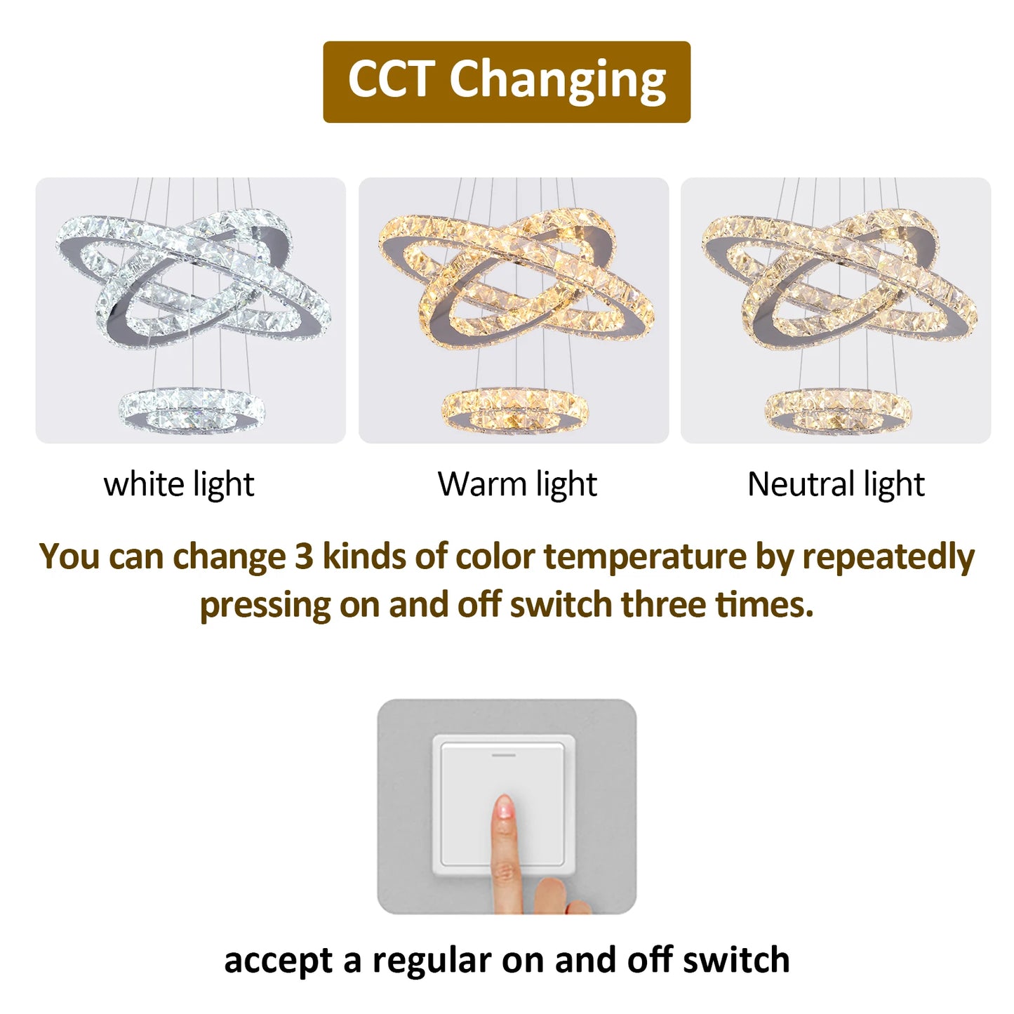 Luxury Crystal LED Chandelier 5 Ring Modern Ceiling Light Fixture