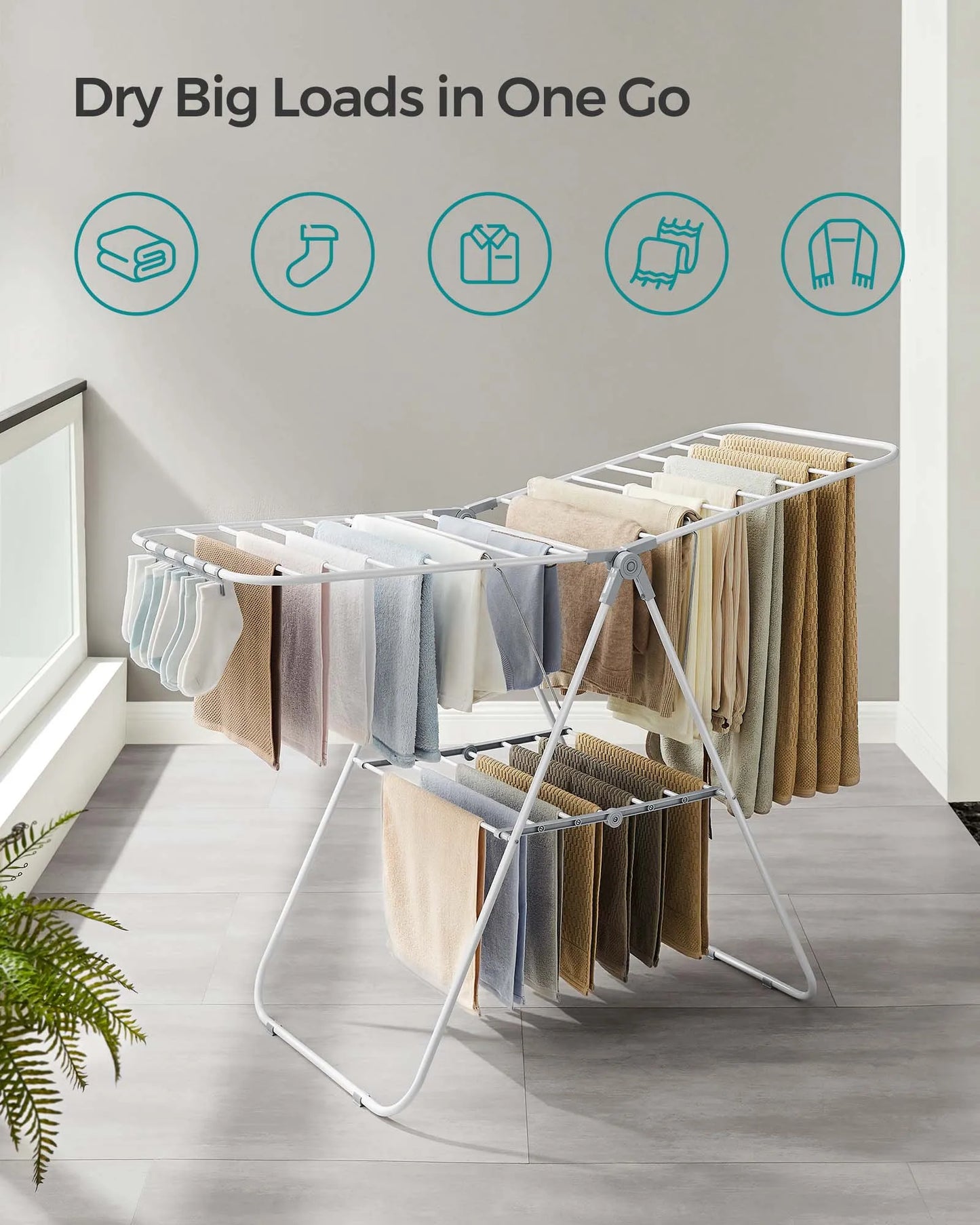 Ljustra Folding Clothes Drying Rack with Adjustable Wings and Clips