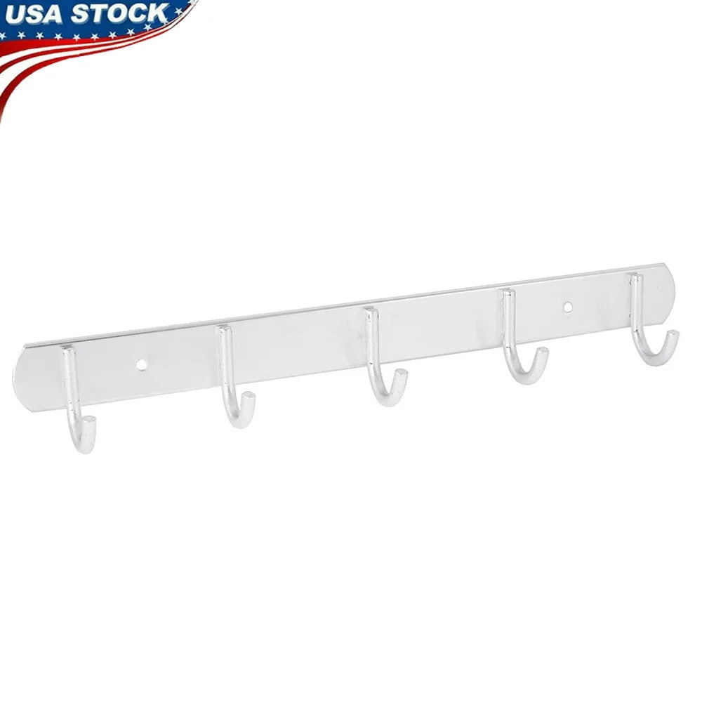 Aluminium Wall Mounted Coat Hanger Rack 5 Hooks Easy Installation
