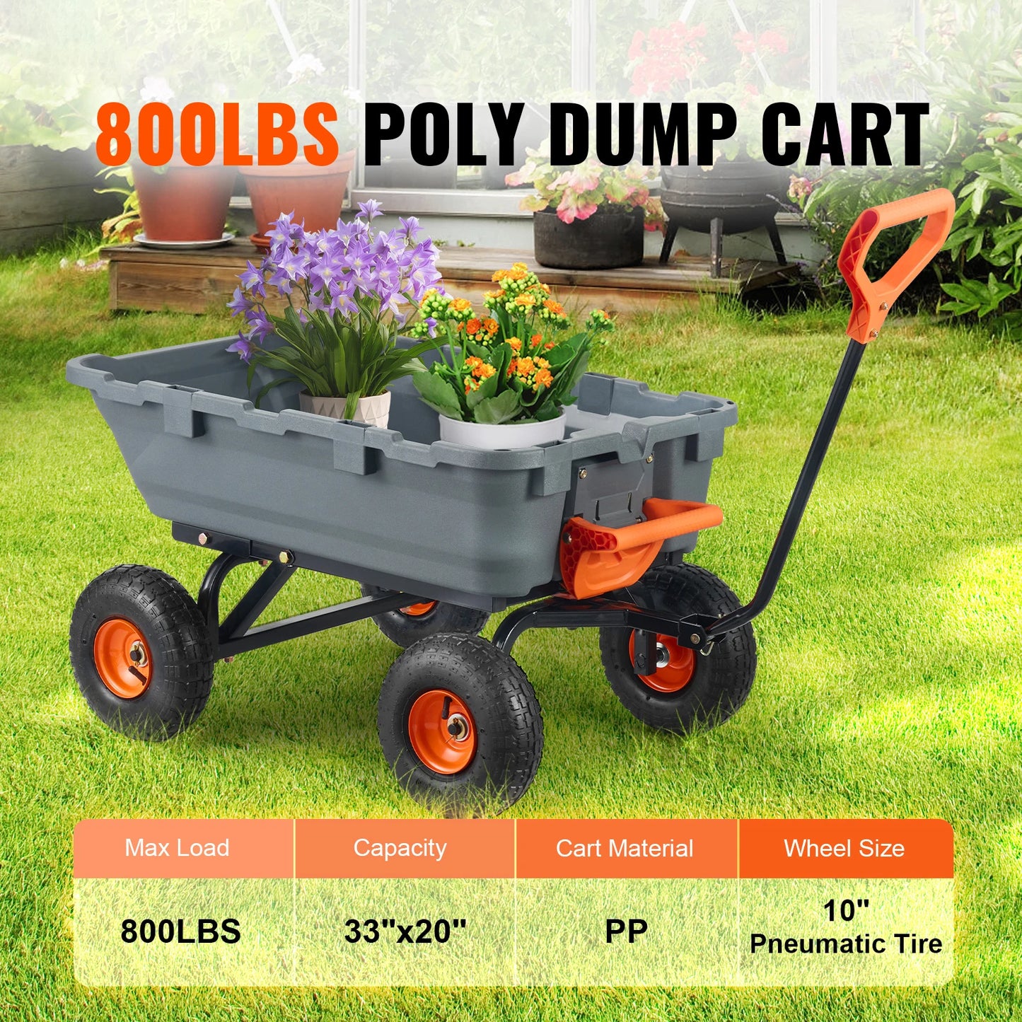 Durable Garden Dump Cart Heavy Duty Poly Wagon Steel Structure