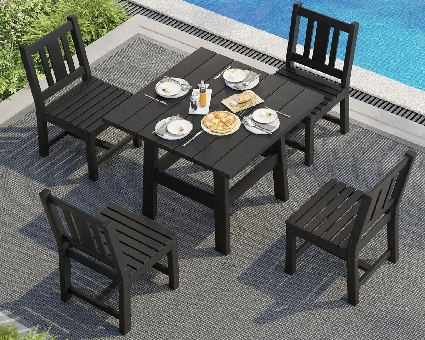 7-Piece Outdoor Dining Set with 6 Chairs and Umbrella Hole for Patio