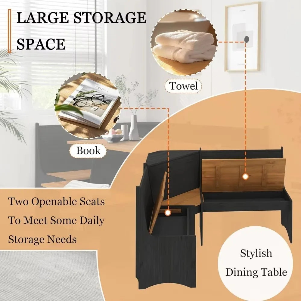 Breakfast Nook Corner Dining Table Set Space-Saving for 5 People
