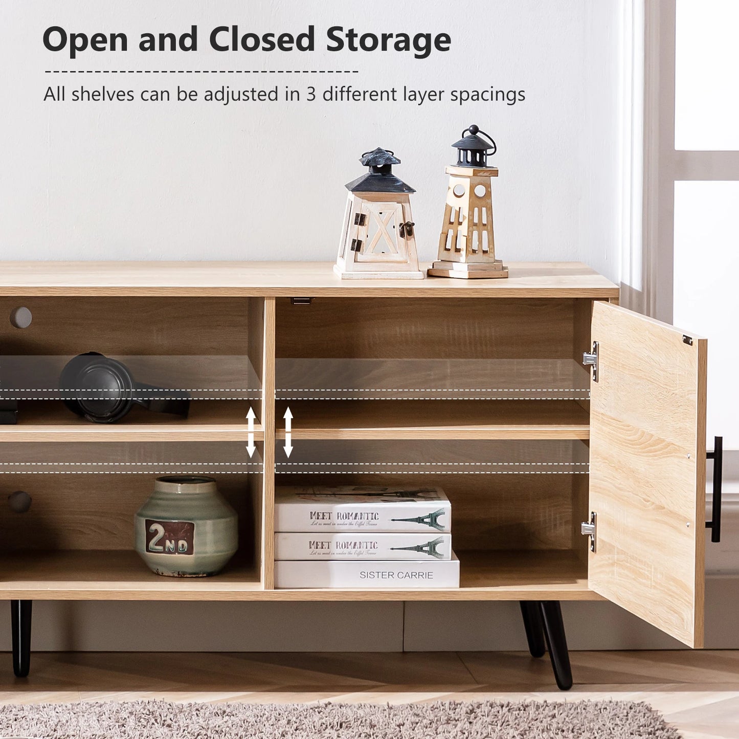 Modern TV Stand Wood Cabinet Entertainment Center Living Room Storage