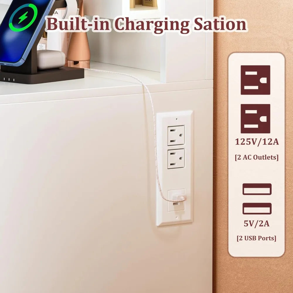 Ljustra Vanity Desk with Large Mirror Lights 9 Drawers Storage Outlet