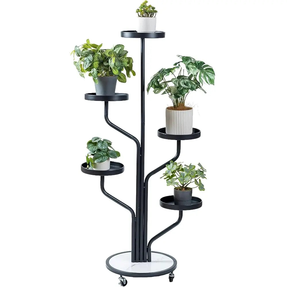 5 Tier Indoor Plant Stand Rolling Metal Shelf Wrought Iron Display