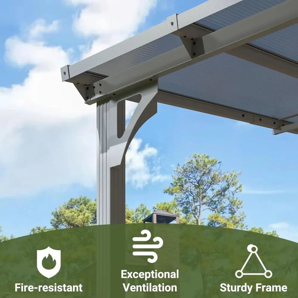 10x14 FT Wall Mounted Gazebo Aluminum Pergola Outdoor Shade Clearance