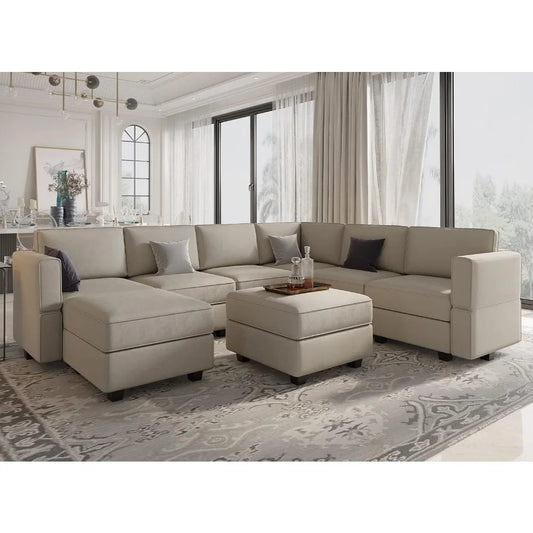 Modular Sectional Sofa Storage Seat U Shaped Couch with Ottoman