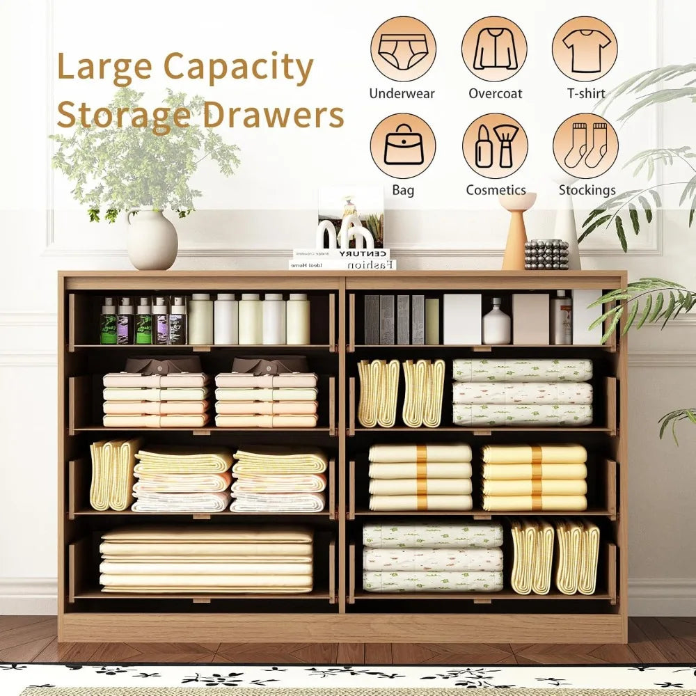 8 Drawer Modern Fluted Dresser Chest of Drawers for Bedroom Storage