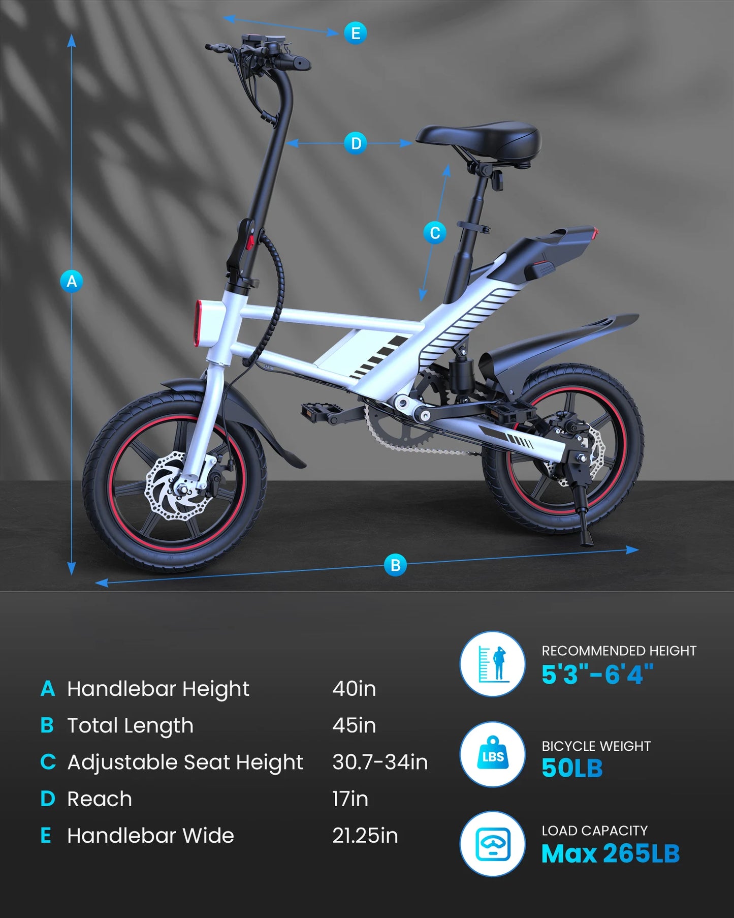 Ljustra 14" Electric Bike 450W Adults Mini Electric Bicycle 18.6MPH