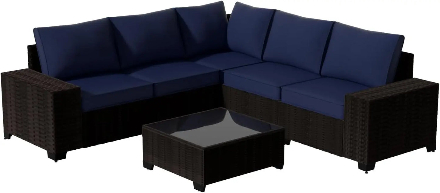 6-Piece All Weather Rattan Sectional Conversation Set with Cushions