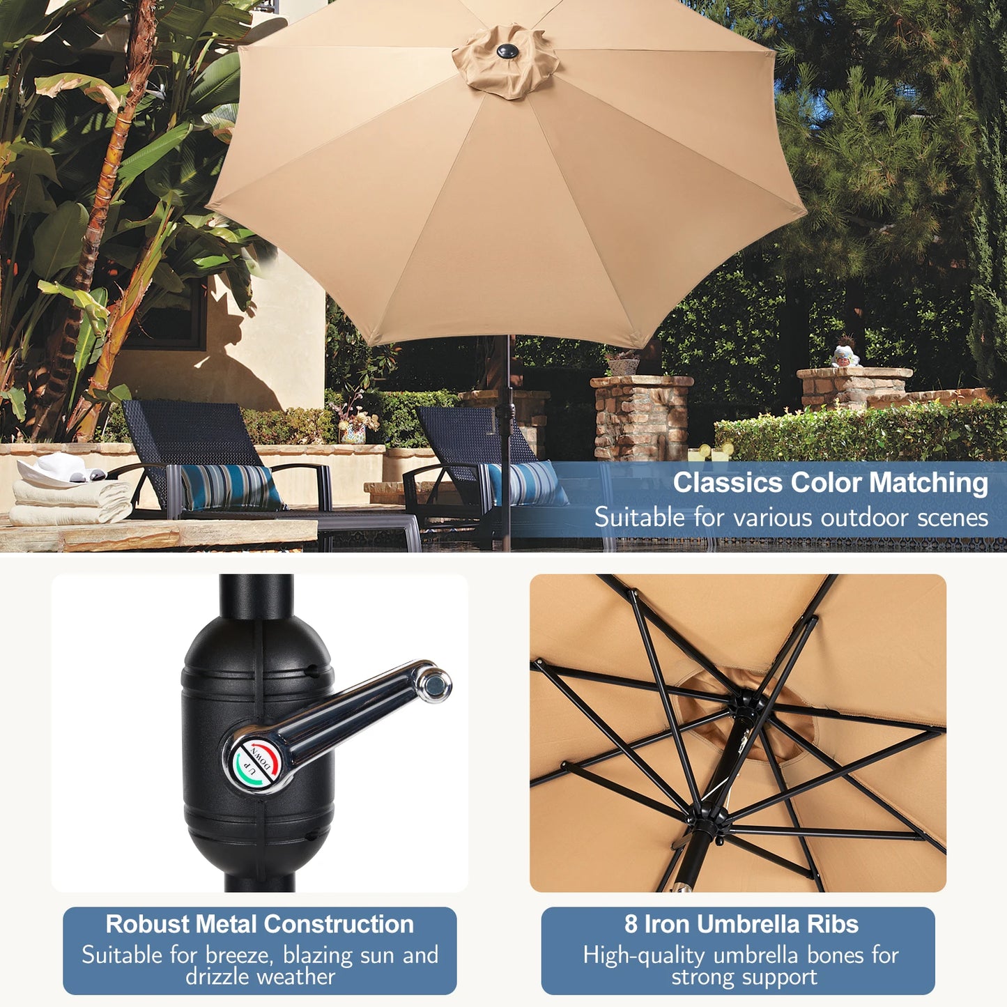 Ljustra Outdoor Patio Umbrella UV Protection Garden Umbrella for Pool