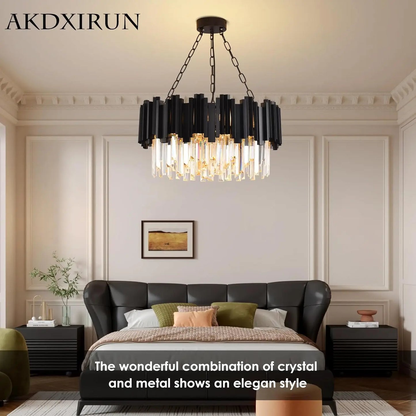 Black Crystal Chandelier Modern 9-Light Fixture for Living Room Entryway