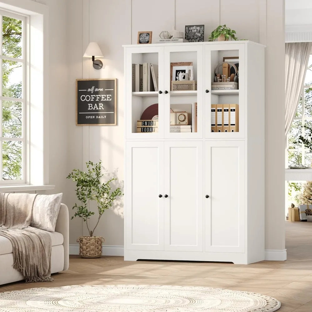 Ljustra 69 Inch Tall White Bookshelf with Storage Cabinet Modern Design