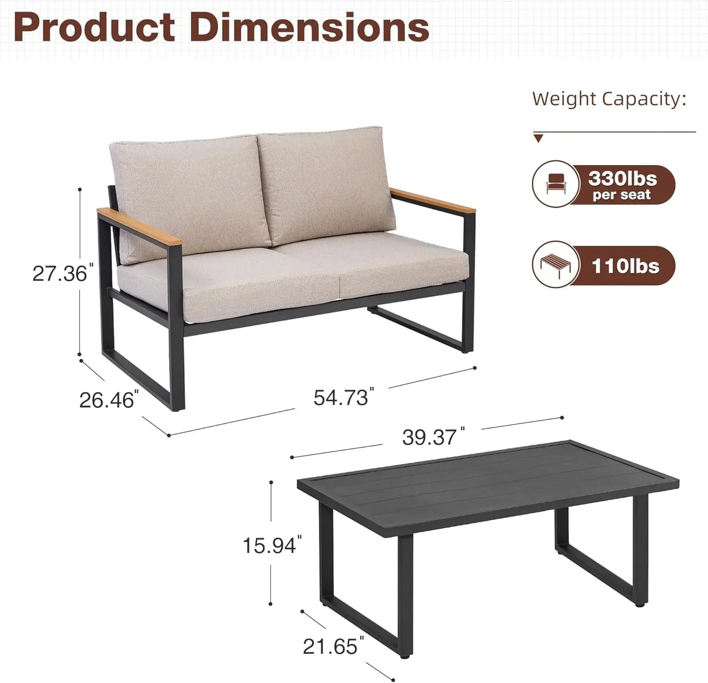 Outdoor Furniture Set Patio Loveseat Coffee Table Conversation Chair