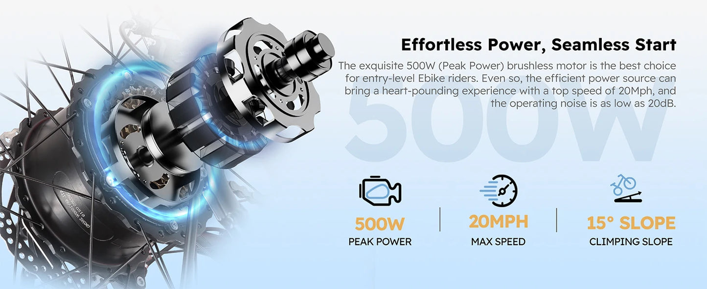 26" Electric Bike 500W Motor 375Wh Battery 20MPH 7-Speed Gears